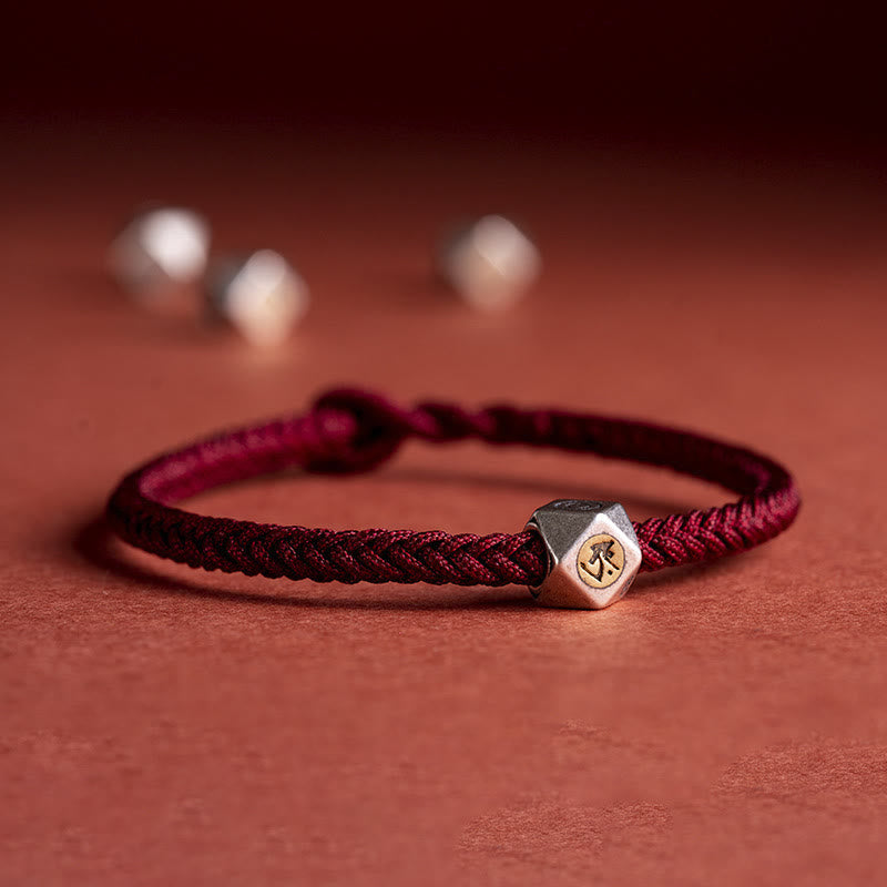 Pulsera de cuerda trenzada de protección de la suerte de Buda natal hecha a mano de plata de ley 925 con Buddha Stones