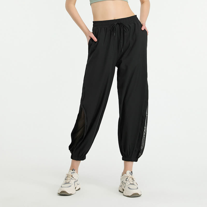 Pantalones deportivos de yoga sueltos de cintura alta con Buddha Stones y bolsillos