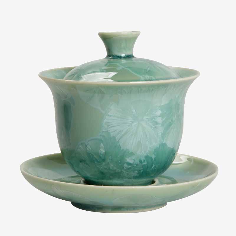 Taza de té de cerámica esmaltada tradicional Gaiwan Sancai con Buddha Stones , taza de té y platillo de Kung Fu con tapa, 180ml