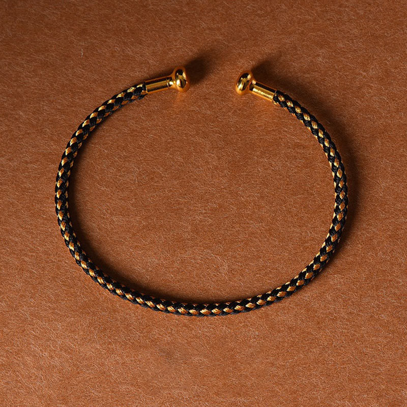Pulsera de cuerda trenzada de la suerte hecha a mano con diseño simple de Buddha Stones - Oro negro - image 23