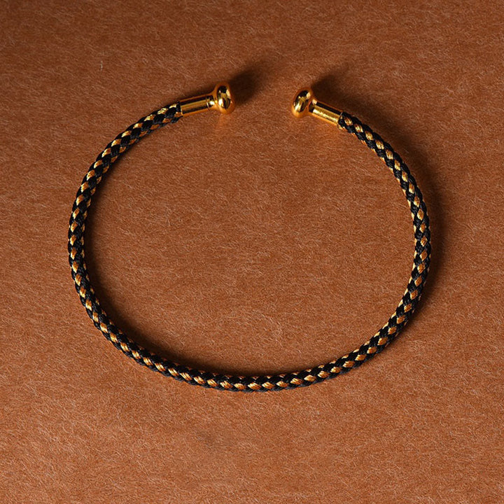 Pulsera de cuerda trenzada de la suerte hecha a mano con diseño simple de Buddha Stones - Oro negro - image 23