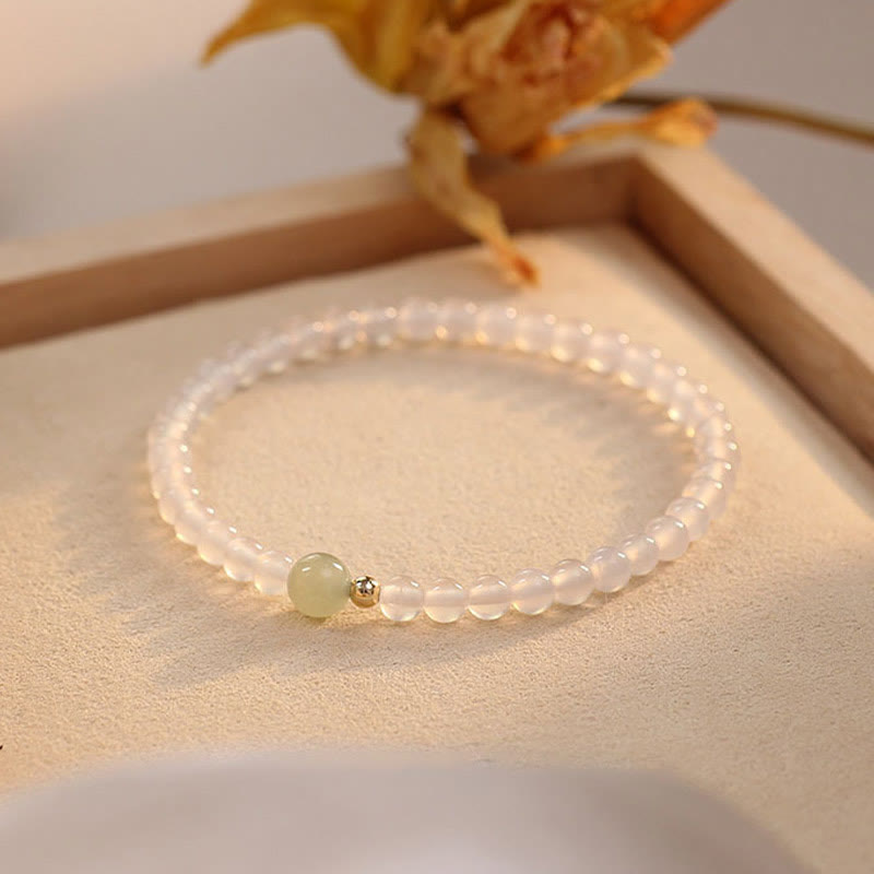 Pulsera de protección de la suerte de jade de ágata blanca natural con Buddha Stones