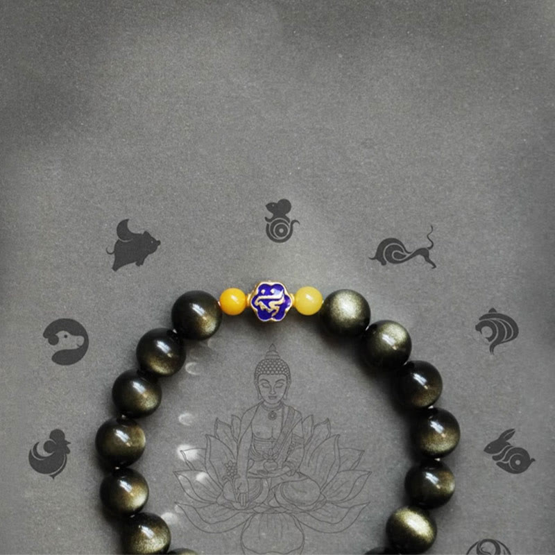 Pulsera de protección de la riqueza, Plata de Ley 925 con Buddha Stones , zodíaco chino, Buda natal, brillo de oro Natural, obsidiana, ámbar - image 18