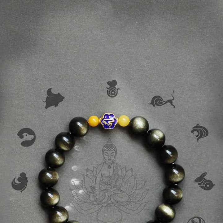 Pulsera de protección de la riqueza, Plata de Ley 925 con Buddha Stones , zodíaco chino, Buda natal, brillo de oro Natural, obsidiana, ámbar - image 18