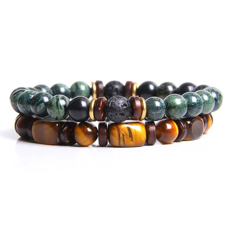 Buddha Stones 2 pulseras de cuentas de ojo de tigre de piedra emperador de cristal curativo
