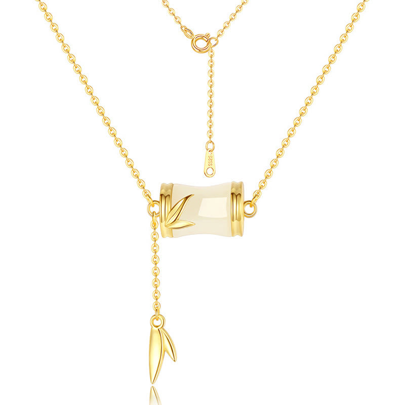 Buddha Stones de plata de ley 925, oro de 22 quilates, Jade blanco hetiano, hoja de bambú, collar de la suerte, pulsera con colgante - image 4