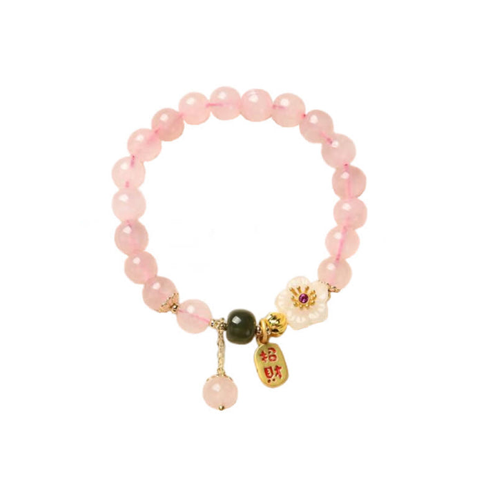 Pulsera de amor cálida con flor de jade de cristal rosa natural con Buddha Stones