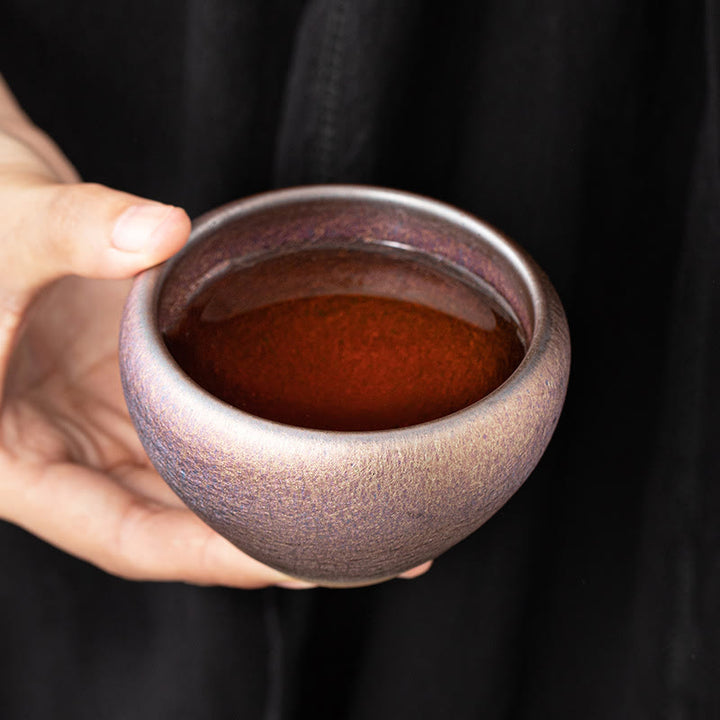 Taza de té de Buddha Stones, Vintage, arcoíris púrpura, chino, Jianzhan, cambio de horno, taza de té de Kung Fu