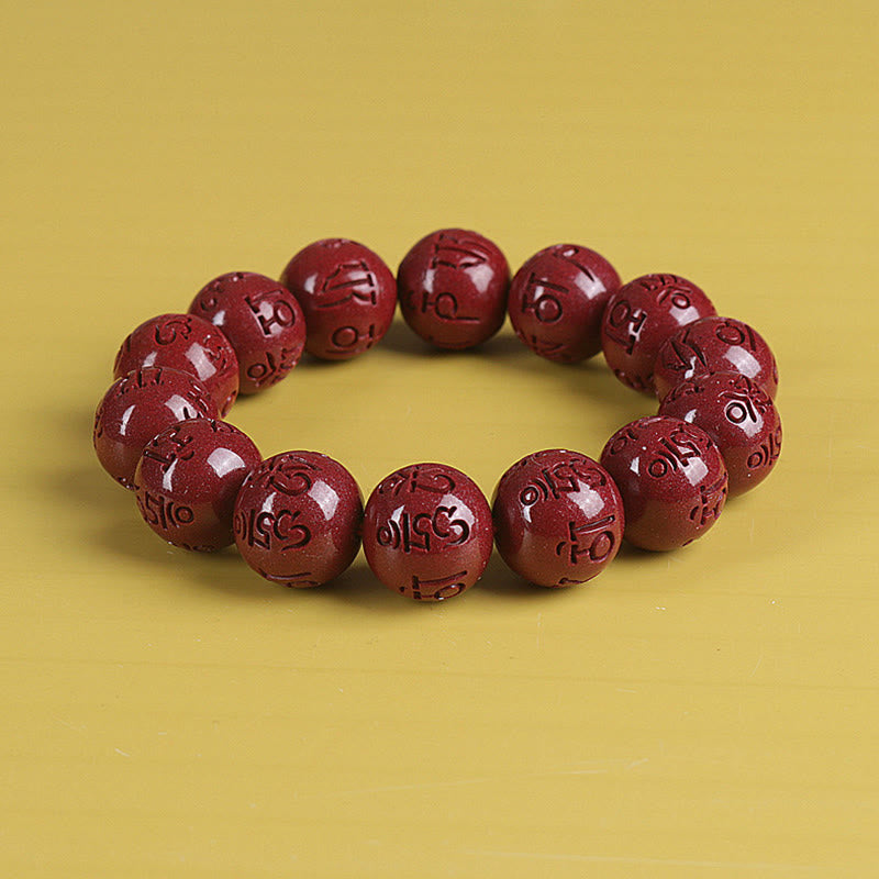 Pulsera de cuentas de cinabrio PiXiu doble Natural Om Mani Padme Hum riqueza y suerte