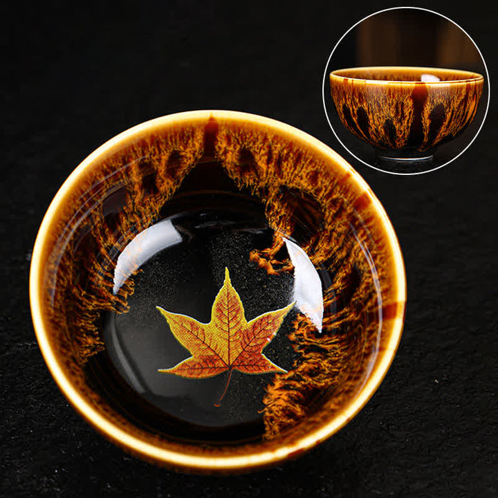Tazas de té caseras de cerámica coloridas de la hoja de arce de las Buddha Stones