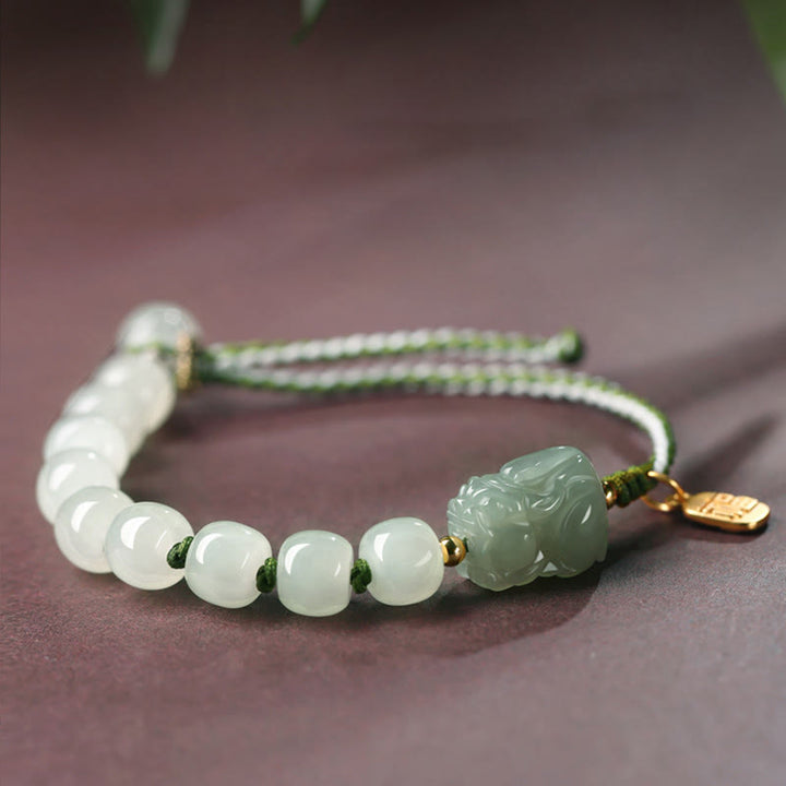 Pulsera de cuerda de personaje de jade natural Hetian PiXiu Luck Fu