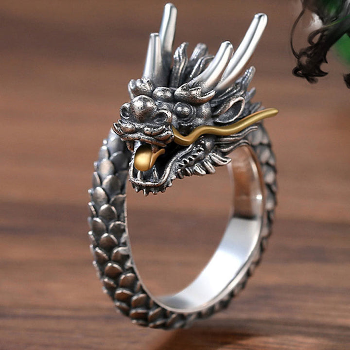 Anillo ajustable de fuerza de protección con diseño de dragón vintage de plata de ley 925 con Buddha Stones - image 8