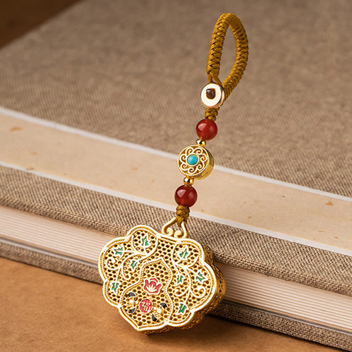 Llavero con cerradura de Buddha Stones de buenos deseos, personaje de Fu, bendición de la suerte