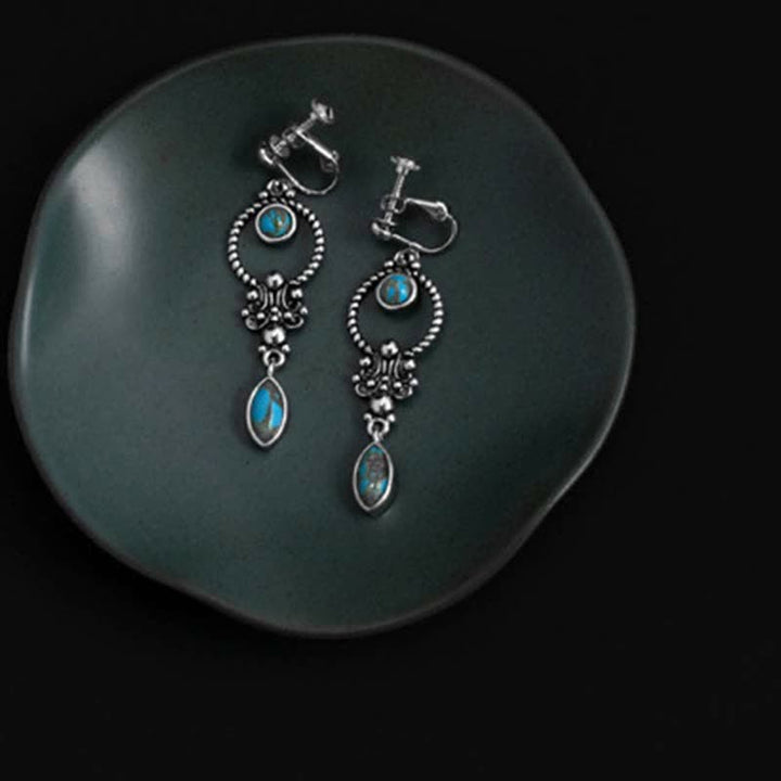 Pendientes colgantes de plata de ley 925 con diseño de gota de agua turquesa vintage