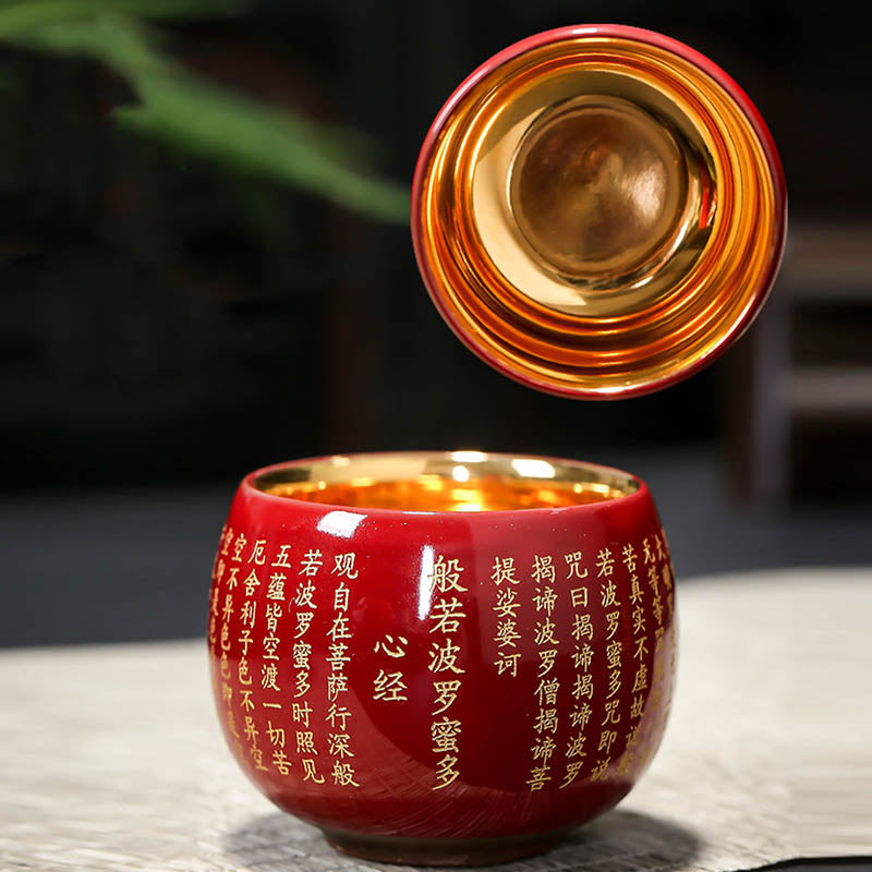 Taza de té de cerámica grabada con Mantra de gran compasión, Sutra del corazón de Buddha Stones, taza de té de Kung Fu