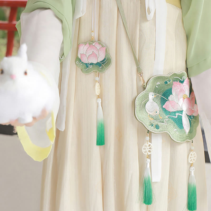 Buddha Stones suerte bordado loto Koi pez conejo flor Hanfu bolso bandolera bolso de hombro
