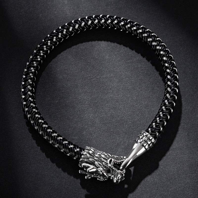 Pulsera de la suerte con protección de acero titanio y dragón de Buddha Stones - image 6