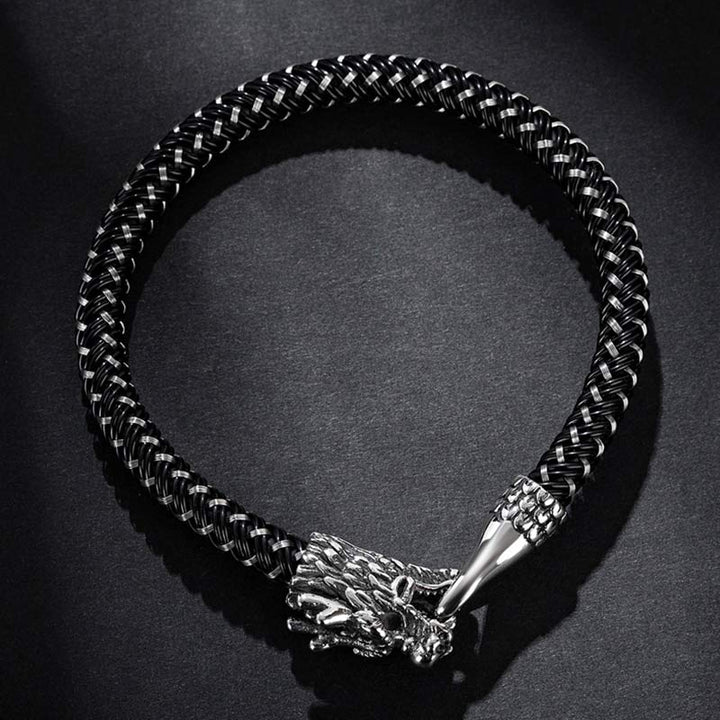 Pulsera de la suerte con protección de acero titanio y dragón de Buddha Stones - image 6