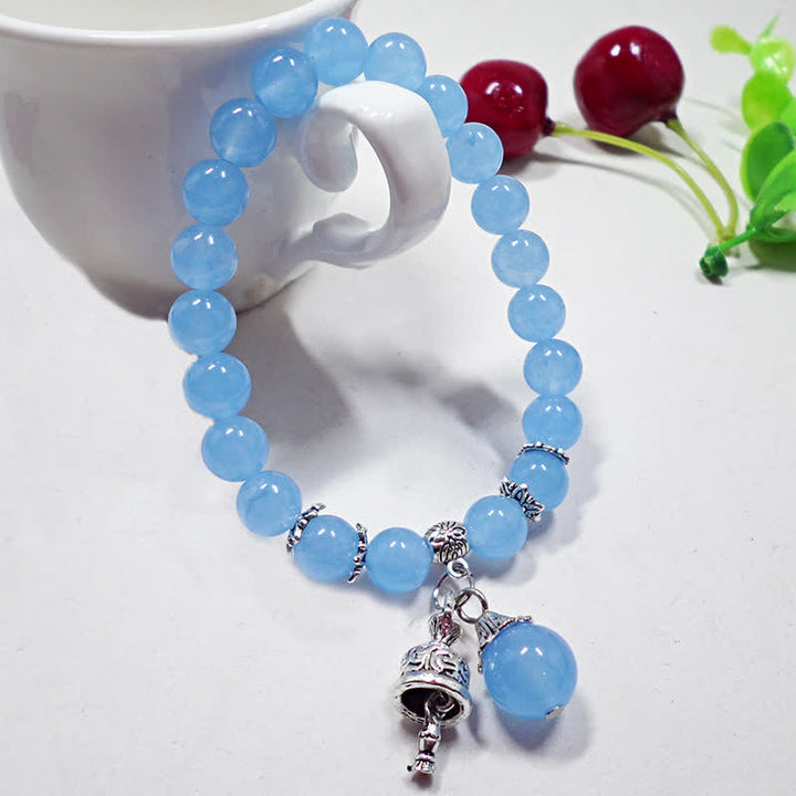 Pulsera con dije de campana con cuentas de energía de piedra de calcedonia de cristal vintage