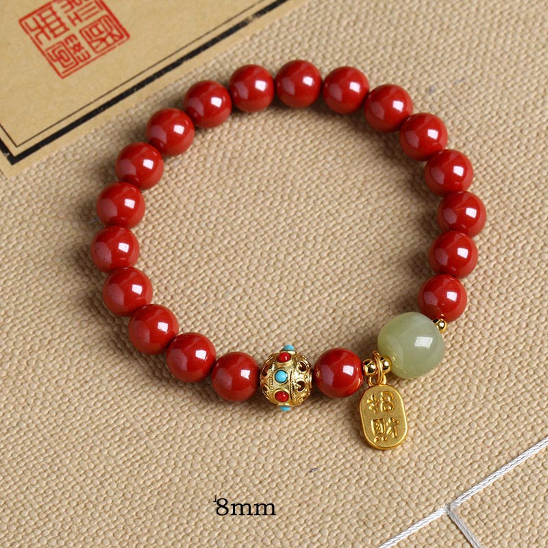 Pulsera con dijes de protección de la fortuna, aventurina verde cinabrio y Buddha Stones