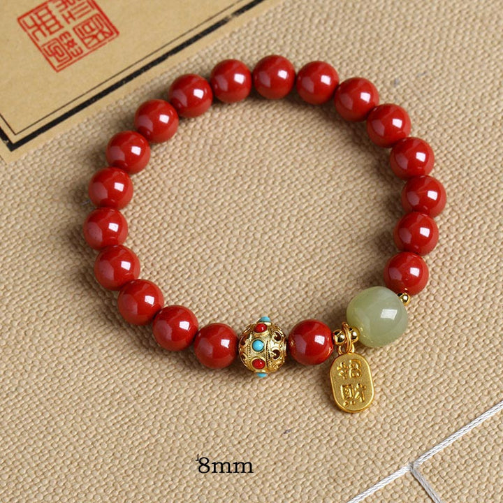 Pulsera con dijes de protección de la fortuna, aventurina verde cinabrio y Buddha Stones