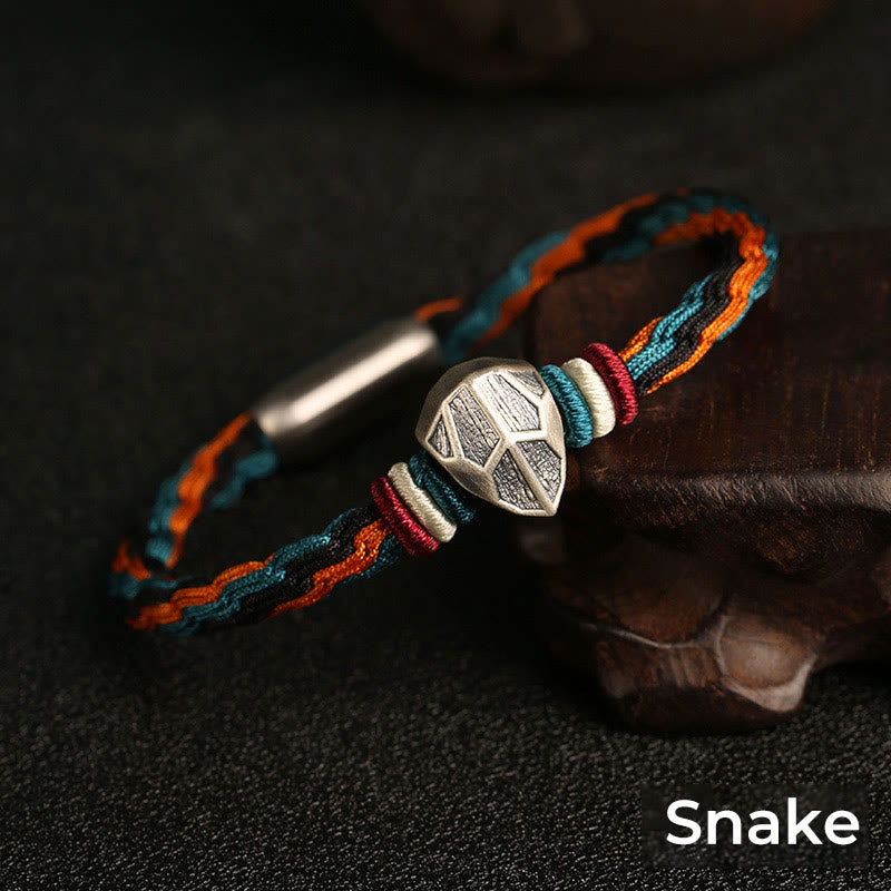 Pulsera de cuerda con nudo de reencarnación colorida, protección del zodíaco chino, Año del Dragón, plata de ley 999 hecha a mano con Buddha Stones
