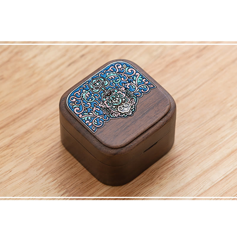 Caja de regalo de madera de hoja de caja de almacenamiento de joyería de anillo de madera de nogal negro hecha a mano Retro