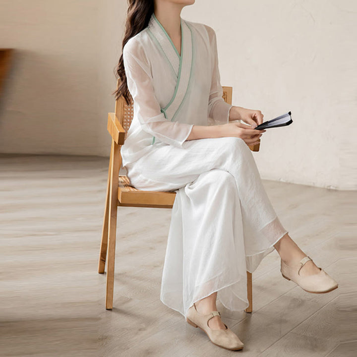 Conjunto de ropa de gasa para mujer, ropa de práctica de meditación espiritual Zen, Buddha Stones, oración Retro