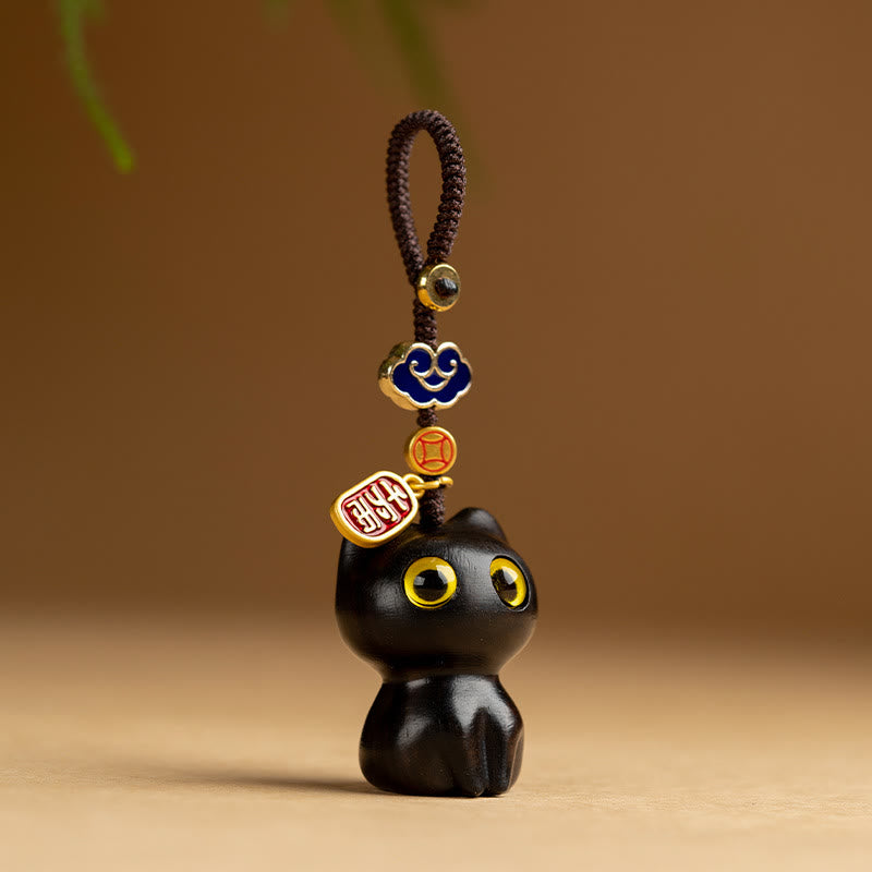 Buddha Stones, hoja pequeña, sándalo rojo, madera de ébano, gato de la suerte, llavero de protección, decoración colgante para teléfono