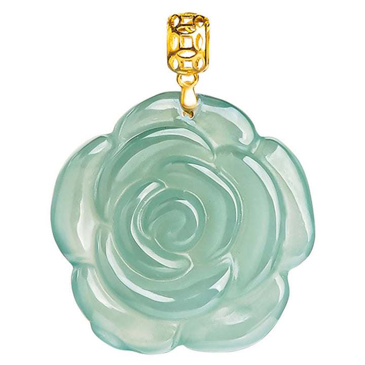Collar con colgante de jade natural y rosa de la suerte con cadena de plata de ley 925 y hebilla de oro de 18 quilates con Buddha Stones - image 9