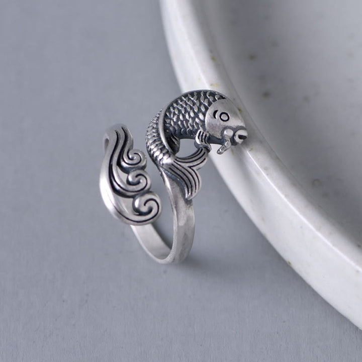 Anillo de plata de ley 925 con Buddha Stones , pez koi, ondulación de agua, suerte y riqueza - image 8