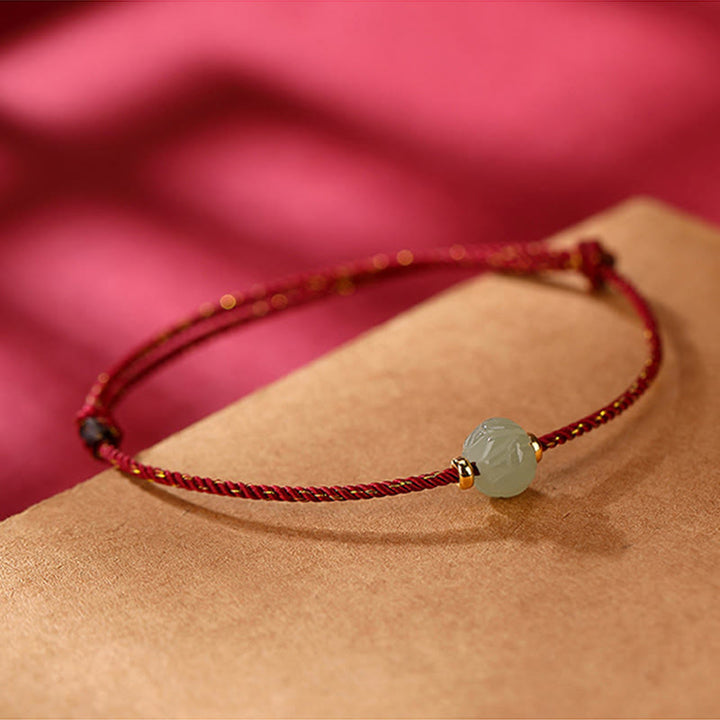 Pulsera de hilo rojo de la suerte de loto de jade hetiano chapado en plata de ley 925 con Buddha Stones - image 5