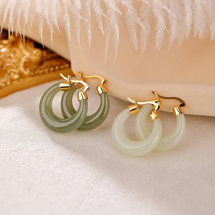 Pendientes colgantes de suerte de prosperidad de jade cian redondo de Buddha Stones