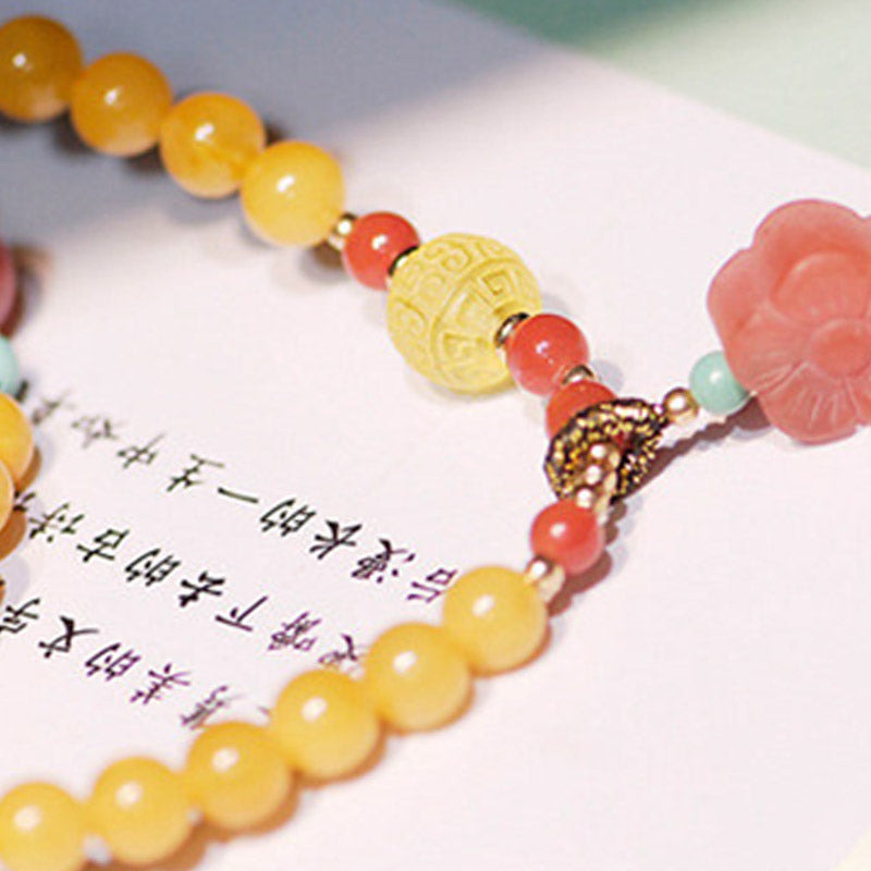 Collar de equilibrio curativo de ámbar Pulsera con dije de flor