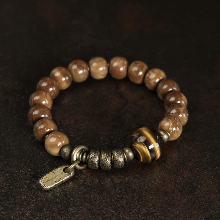 Pulsera de la suerte con Buddha Stones de Kuka, ojo de tigre, brillo dorado, obsidiana, cobre, riqueza