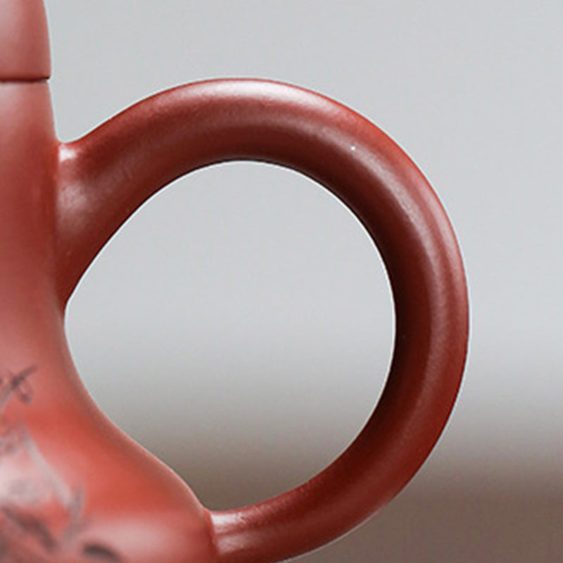 Tetera de kungfú de arcilla púrpura con flor de melocotón de bambú Vintage con Buddha Stones