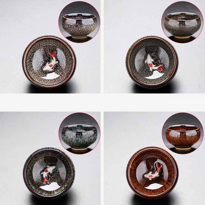 Buddha Stones pequeño horno de peces Koi cambio chino Jianzhan taza de té de cerámica Kung Fu taza de té 60ml