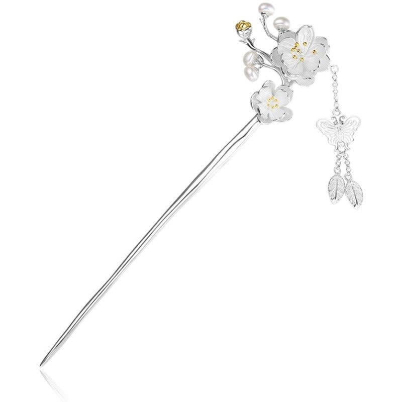 Horquilla con borlas de libertad y amor de mariposa, flor de ciruelo