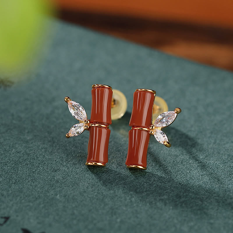 Pendientes de plata de ley 925 con Buddha Stones , jade cian hetiano, jade blanco, ágata roja, patrón de bambú, pendientes de la suerte