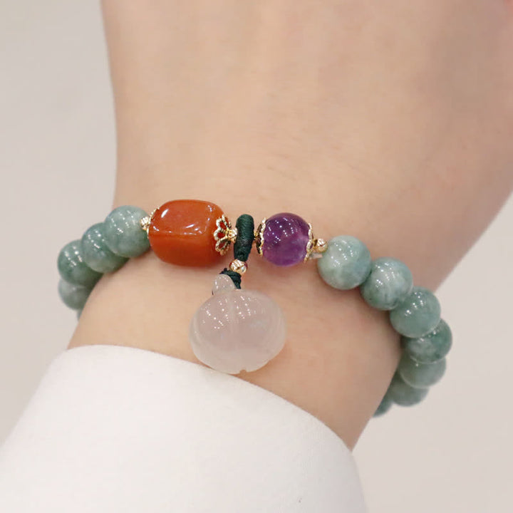 Pulsera curativa de cristal de amatista con hebilla de paz y deseo de calabaza de loto de jade cian