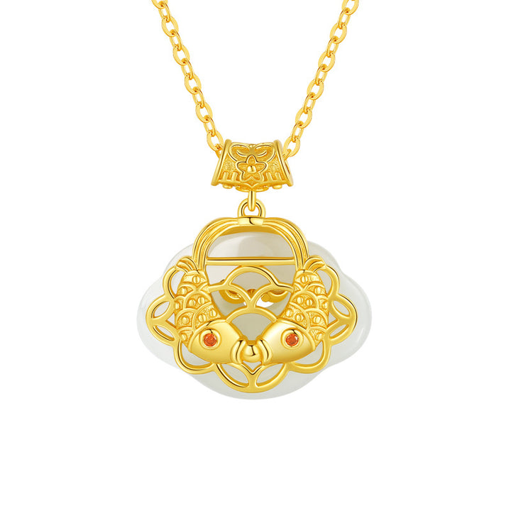 Collar con colgante de plata de ley 925 con Buddha Stones , jade hetiano natural, pez Koi