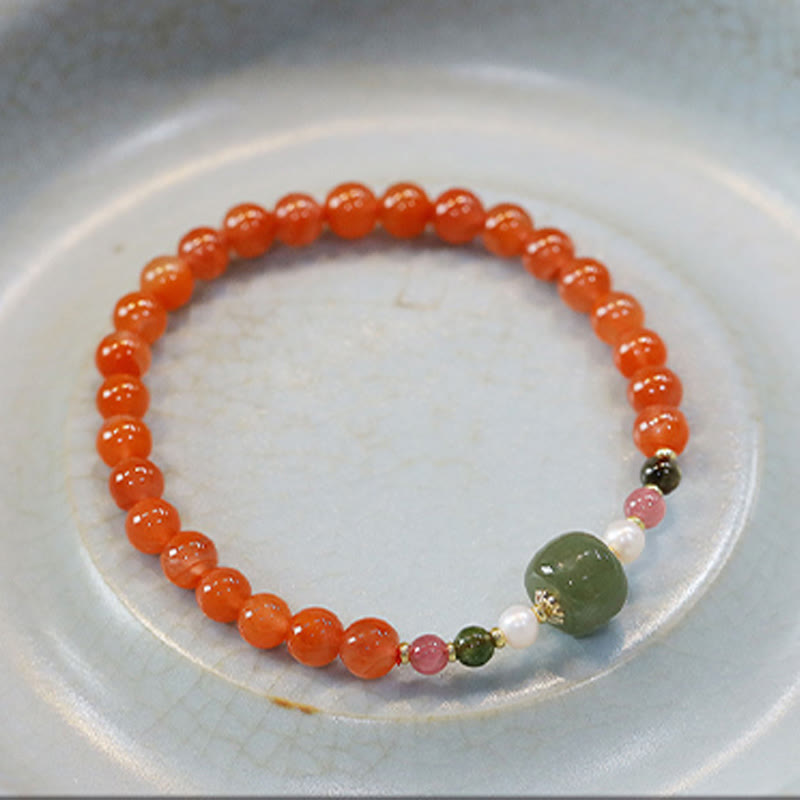 Pulsera de calma de confianza con cuentas de jade hetiano de ágata roja natural con Buddha Stones