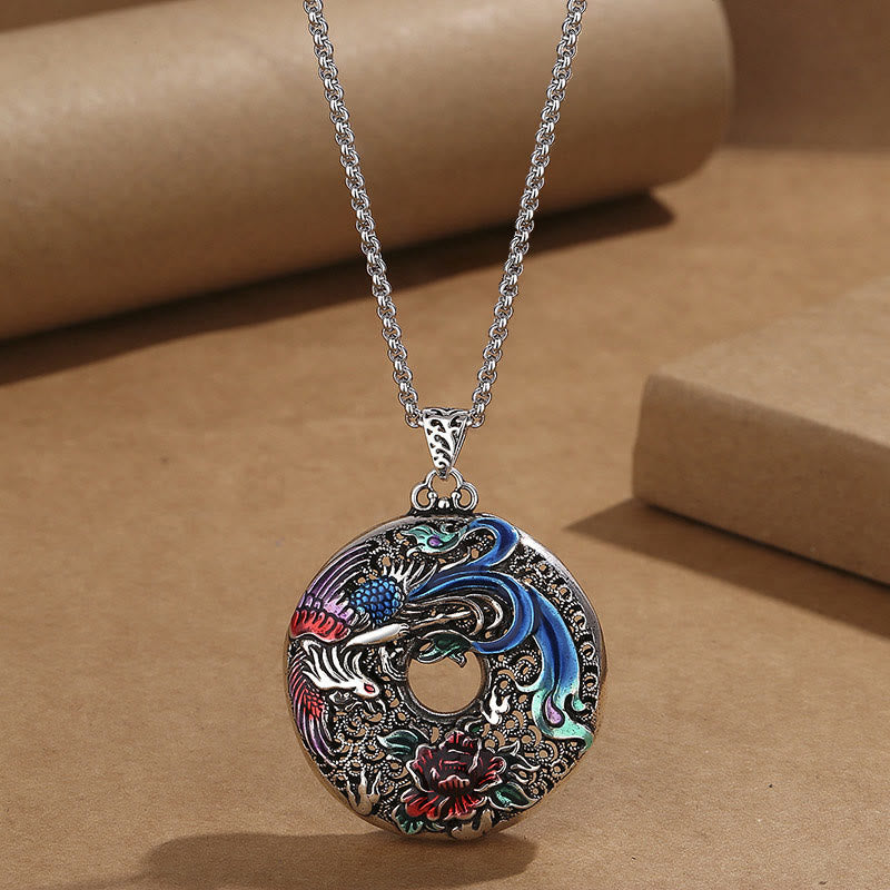 Colgante de collar de protección de la suerte con flor de peonía y fénix de Buddha Stones