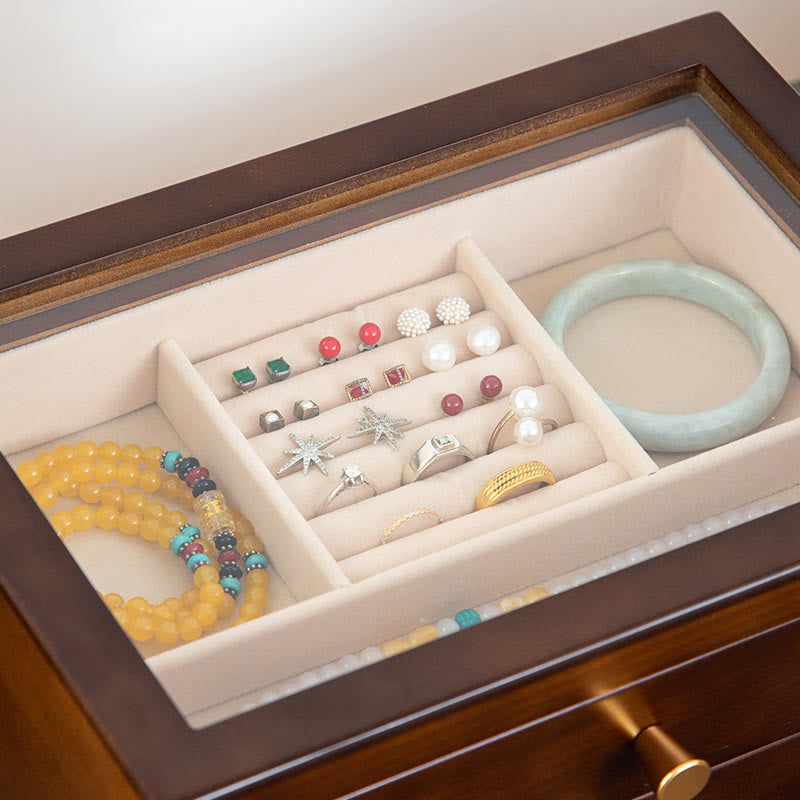 Caja de almacenamiento de joyería Retro de madera maciza con Buddha Stones, con cajón