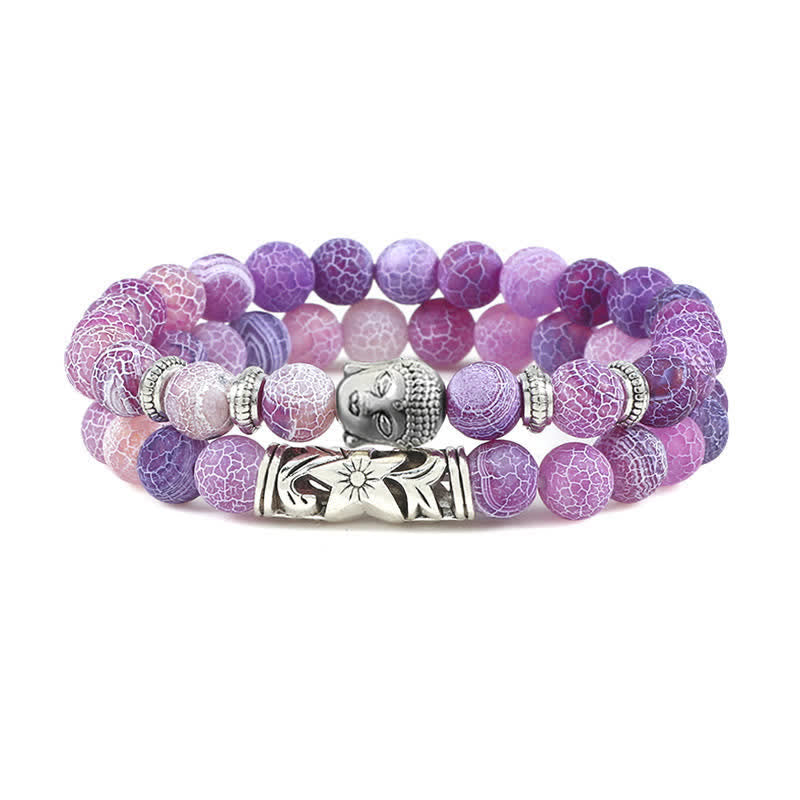 Buddha Stones 2 pulseras de protección de Buda de ágata de cristal natural