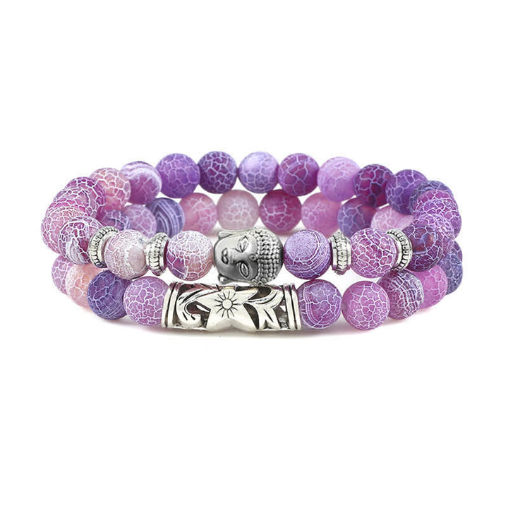 Buddha Stones 2 pulseras de protección de Buda de ágata de cristal natural