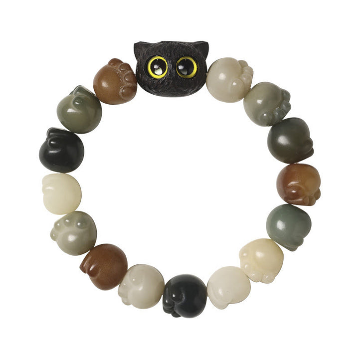 Pulsera de sabiduría de gato de la suerte, madera de ébano, semilla Bodhi Natural, Buddha Stones - image 5