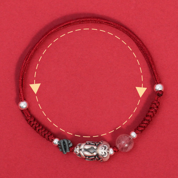 Pulsera trenzada de plata de ley 999 con Buddha Stones PiXiu, cuentas de cuarzo fresa, riqueza y suerte - image 5