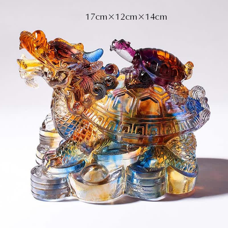Feng Shui Dragon Turtles hecho a mano Liuli Crystal Art Piece Protección Decoración de la Oficina del Hogar - image 3