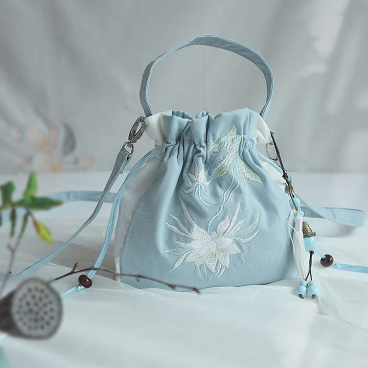 Bolso de hombro de lona con flores bordadas hechas a mano con Buddha Stones - image 47